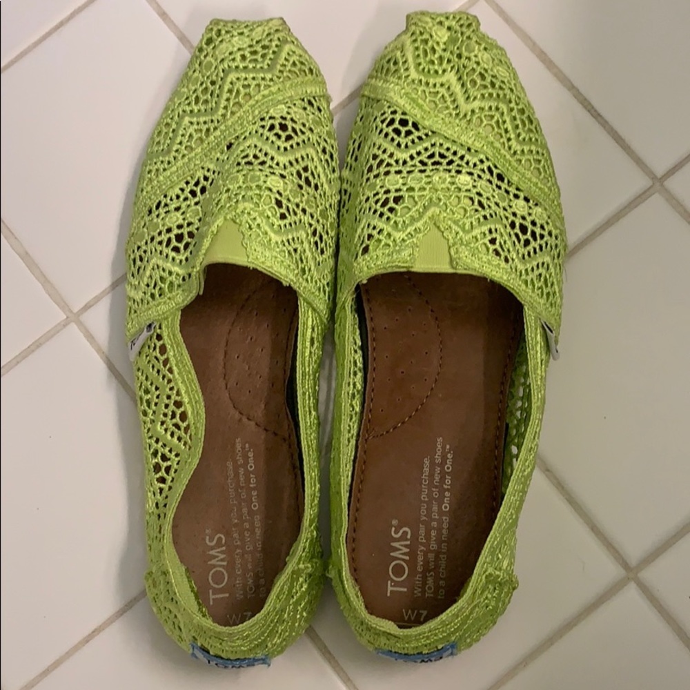 Lime green crocheted Toms